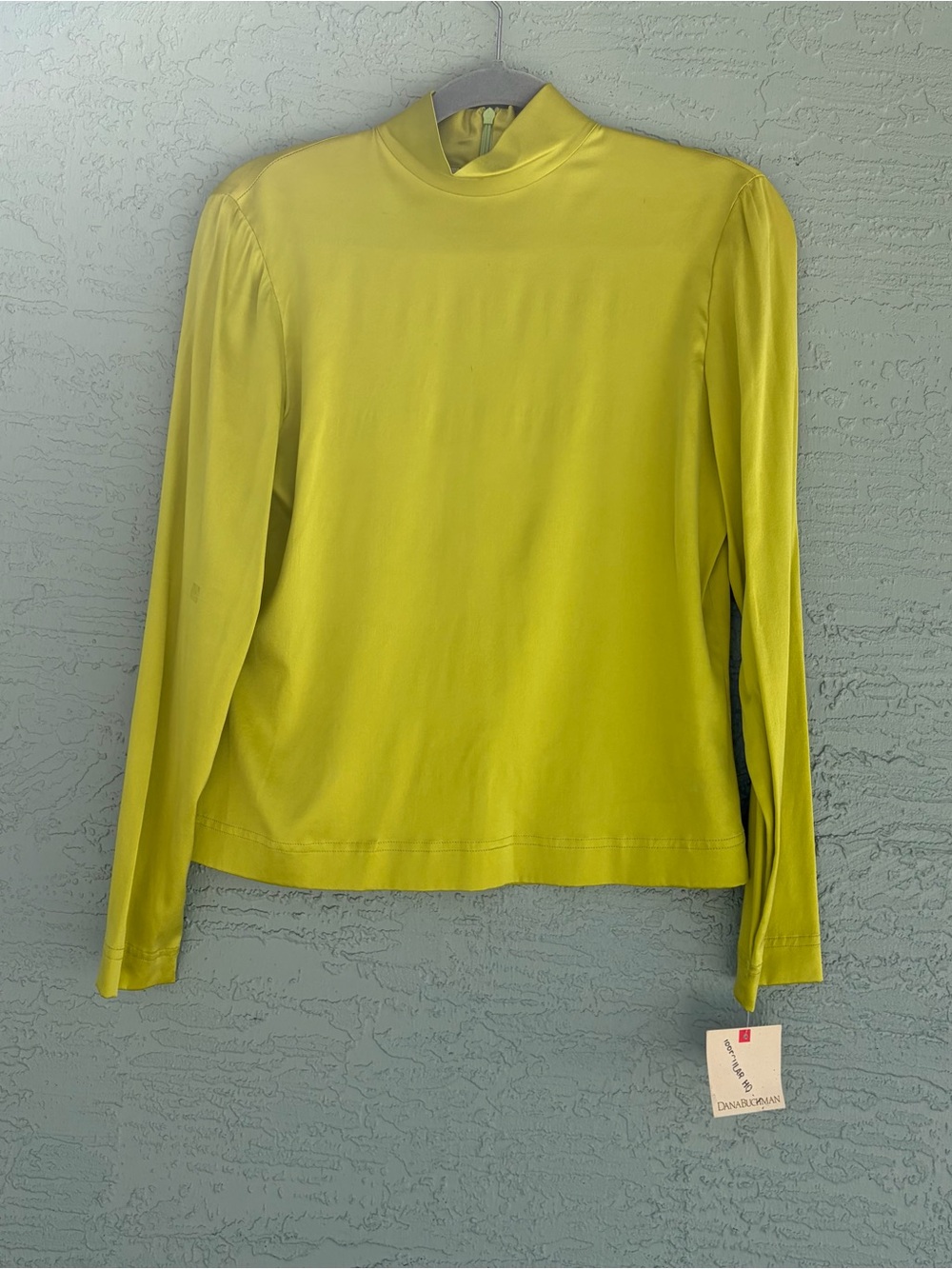 vintage Dana Buchman chartreuse/lime green silk mock-neck long-sleeve blouse 6